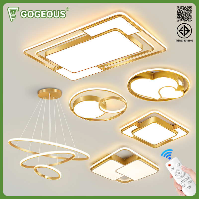 GOGEOUSไฟ 3 สี โคมไฟเพดาน LED ทอง/ดำ/ขาว ไฟเพดาน ด้วยการควบคุมระยะไกล ไฟติด สามารถปรับความสว่างได้ หลอดไฟ ไฟซาลาเปา โคมเพดาน