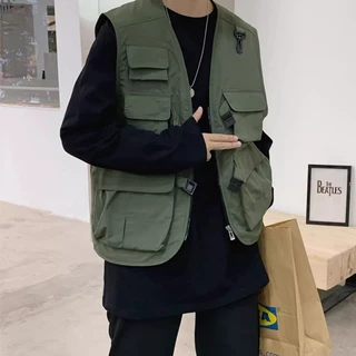 เสื้อกั๊กผู้ชาย สไตล์เกาหลี มีกระเป๋าหลายช่อง ซิปด้านหน้า หรือแบบติดกระดุม เหมาะสำหรับกิจกรรมแคมป์ปิ้งและกีฬากลางแจ้ง M-3XL📦