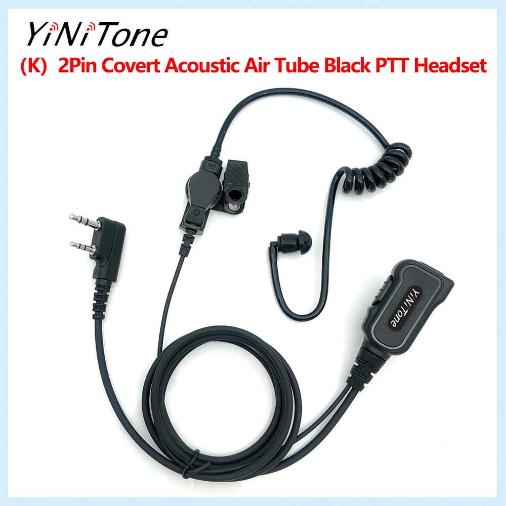 YiNiTone EAP-2B ชุดหูฟัง 2 Pin Air Tube พร้อมปุ่ม PTT สีดํา, ยกเลิกเสียงรบกวน, สําหรับ BaoFeng, Kenwood, Retevis
