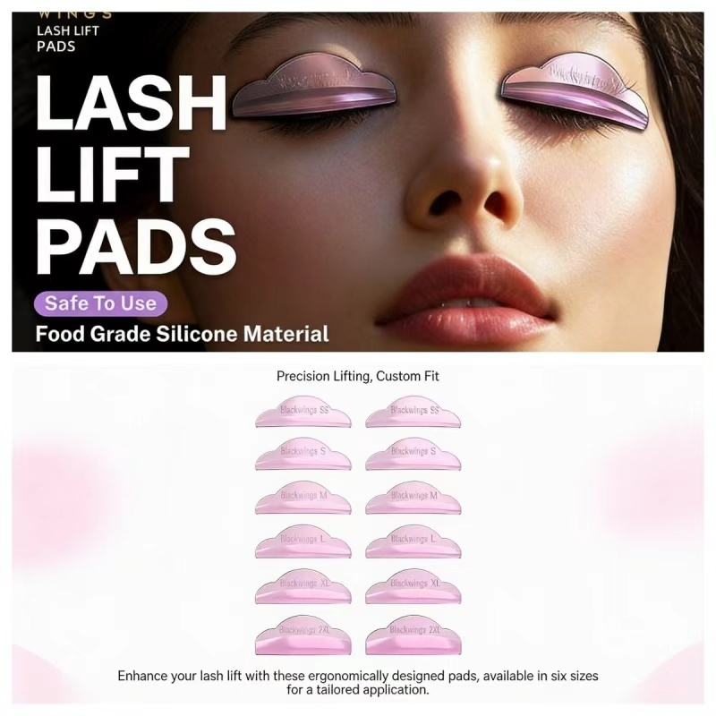 Blackwings 6 คู่ Eyelash Perm แผ่นซิลิโคน, แผ่นดัดผมทนความร้อนหนาสําหรับ Lash Lift, เครื่องมือเกรดร้านเสริมสวยพร้อมแผนภูมิคู่มือขนาด, อุปกรณ์เสริมแบบใช้ซ้ําได้ Hypoallergenic
