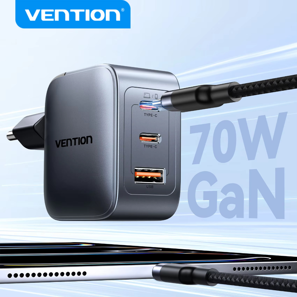 Vention 70W GaN Charger Type C Quick Charge QC3.0 USB Charger Fast Charger สําหรับแล็ปท็อป PD Charge