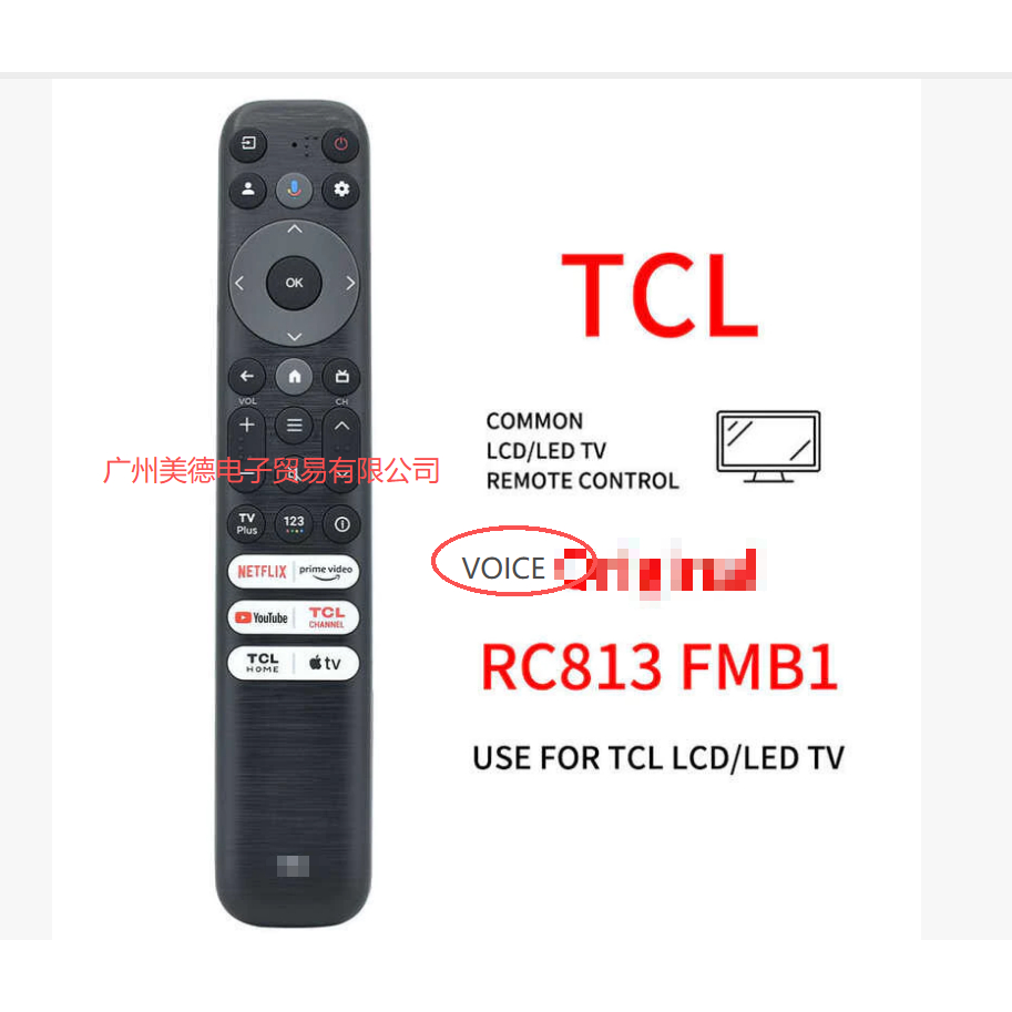 RC813 FMB1 เสียงรีโมทคอนโทรล fit สําหรับ TCL QLED สมาร์ททีวี,ทํางานร่วมกับ Google Assistant, 55Q750G