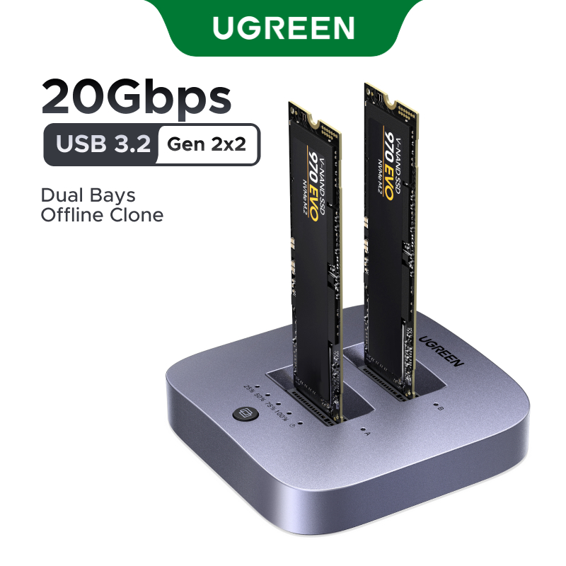 UGREEN M.2 NVMe Dual-Bay Docking Station พร้อม USB 3.2 20Gbps และฟังก์ชั่นการทําซ้ํา