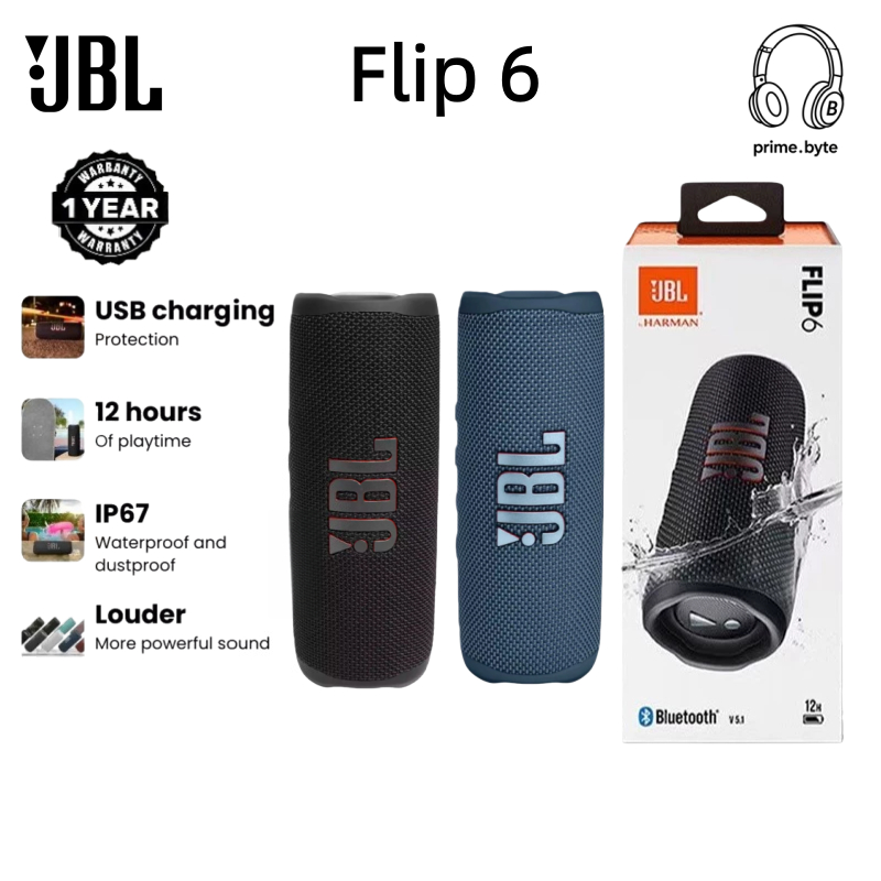 ลําโพงบลูทูธ JBL Flip 6 – เสียงดังและทนทาน | PartyBoost สําหรับเสียงสเตอริโอ | ท่องเที่ยวพร้อม