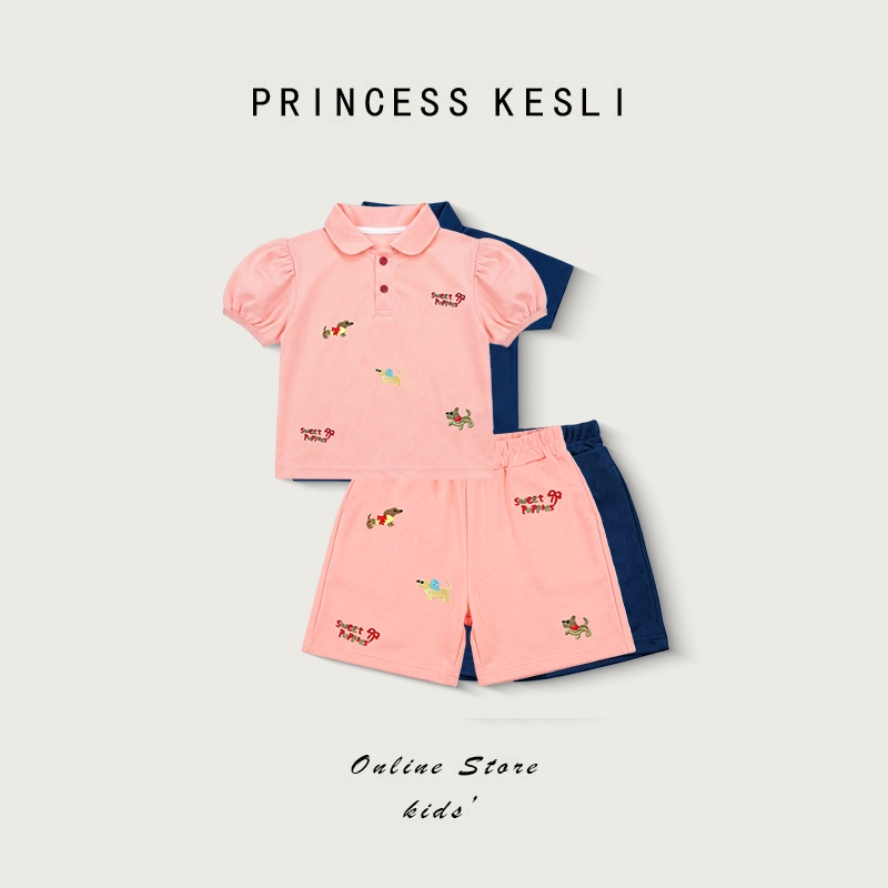 Princess Kesli ชุดเซ็ทเด็ก ชุดเสื้อโปโลเด็ก เสื้อแขนสั้น และกางเกงขาสั้น ใส่สบาย ชุดเซ็ทเด็ก 1-9ปี