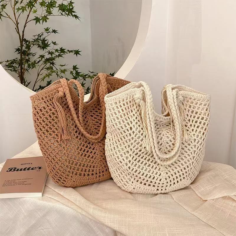 กระเป๋าสะพายถักมือสไตล์บีช สำหรับวันหยุด ขนาดใหญ่เก็บของได้เยอะ ราคา ถูกที่สุด ดีลบีเคเค แกลเลอรีภาพที่ 8