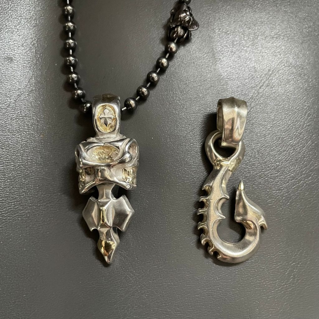 BWL Gilt Skull จี้สร้อยคอ (ยุคกลาง) บิลวอลล์หนัง เครื่องประดับเงินญี่ปุ่นทํามือ รถจักรยานยนต์อเมริกั