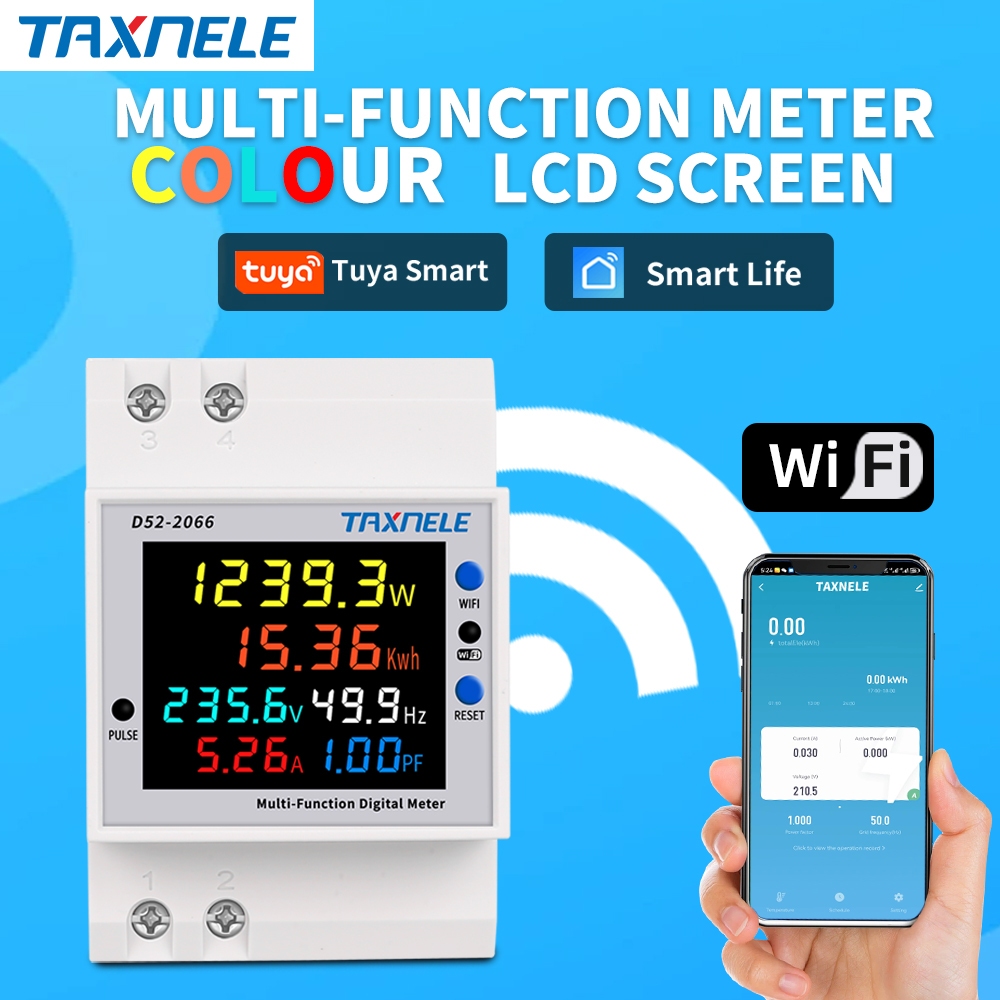 Taxnele TUYA WiFi Remote Monitor 6IN1 AC 110V 220V 100A แรงดันไฟฟ้า Power Factor KWH ไฟฟ้าพลังงานควา