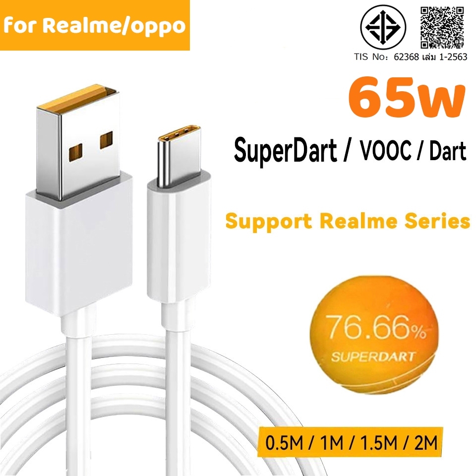 65W Realme SuperDartเครื่องชาร์จเร็วพร้อมสายUSB C 6.5AสำหรับGT2 Pro 8 Neo 2T 2 Narzo 30 Pro 5G X7 Ma