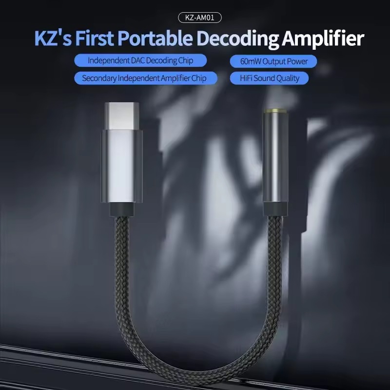 KZ AM01 Type-C ถึง 3.5 มม.อะแดปเตอร์เสียง 32bit/384kHz Hi-Fi DAC + IC เครื่องขยายเสียง Dual ชิปหูฟัง