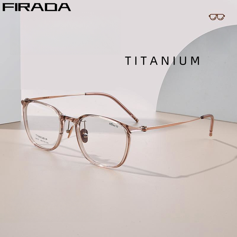 FIRADA แฟชั่นแว่นตาสบาย Vintage Square ไทเทเนียมแว่นตา Ultra Light Prescription กรอบแว่นตาสําหรับผู้หญิง L9107Y