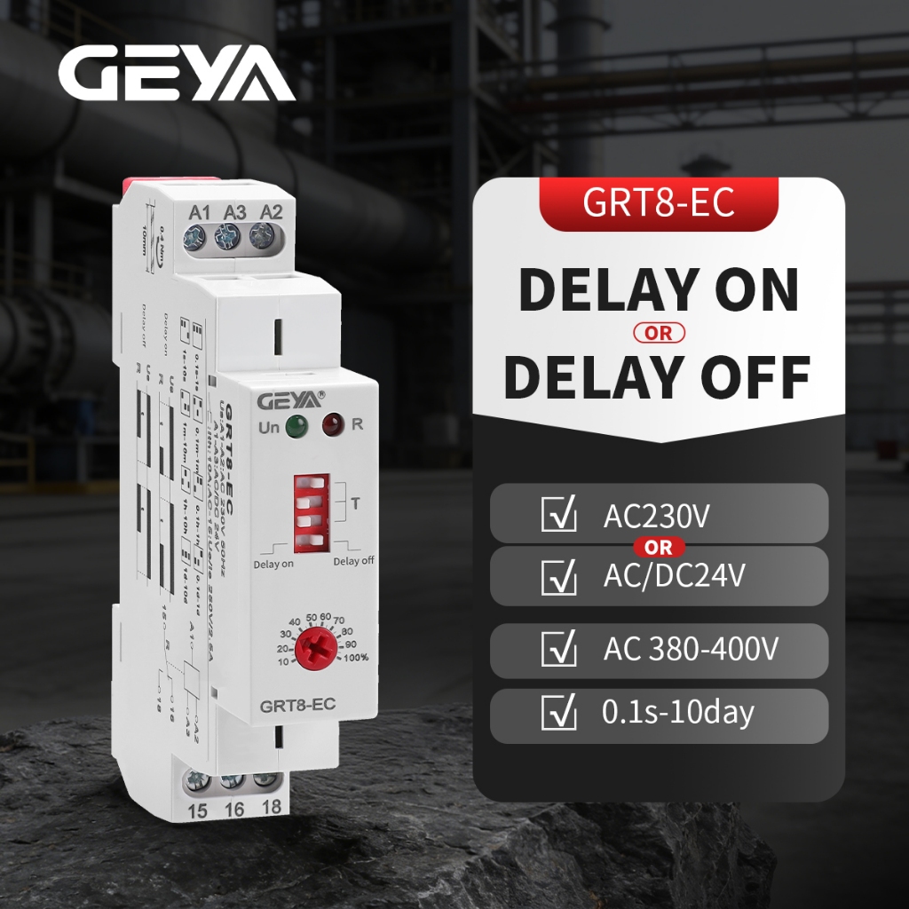 GEYA GRT8-EC 10A Dual function Timer Relay บน DELAY หรือปิด DELAY รีเลย์ AC220V/DC24V หรือ AC380-440V