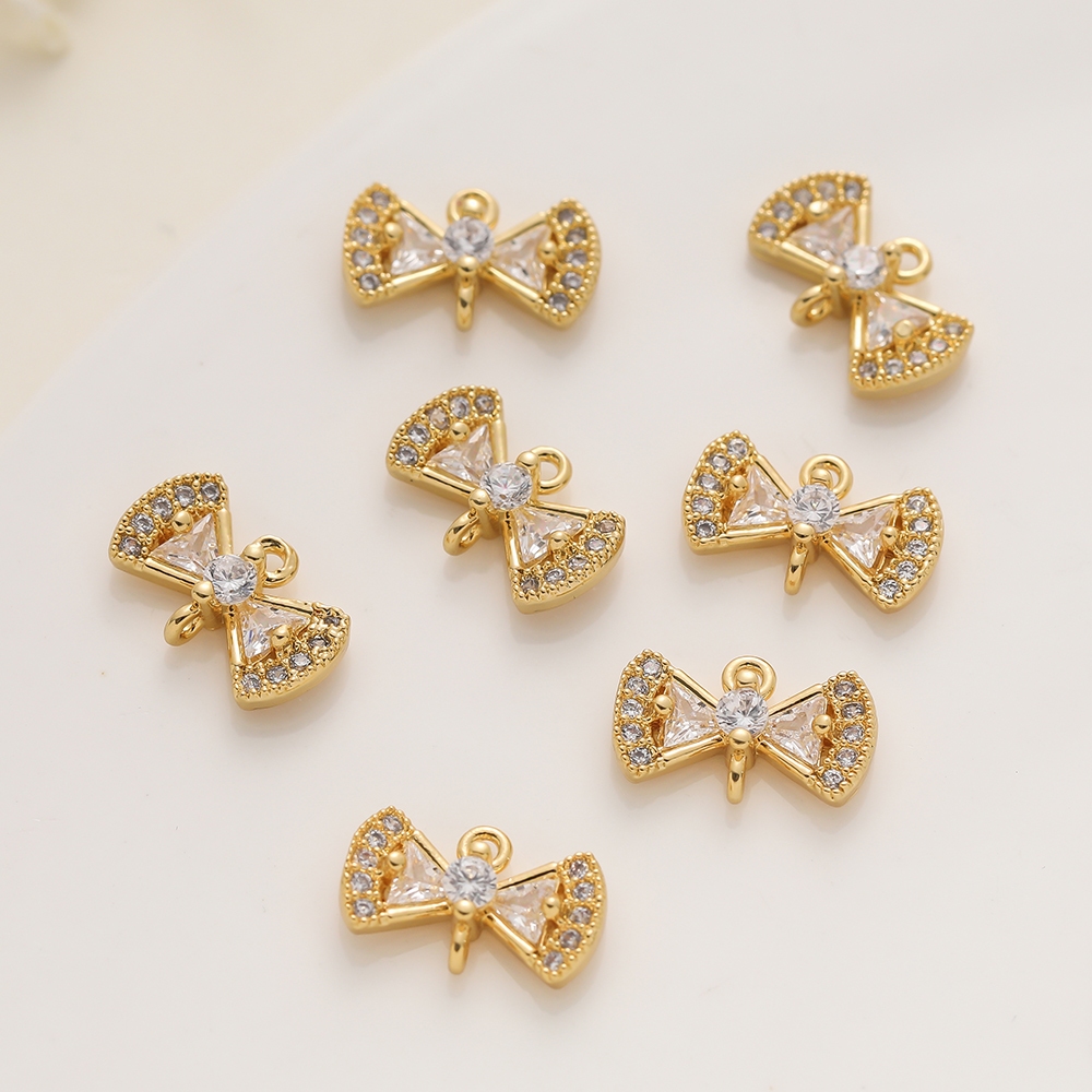 charm bowknot สำหรับทำ DIY ต่างหูสร้อยคอยอดฮิต ชุบทองแท้ 18K ทรงสามเหลี่ยม