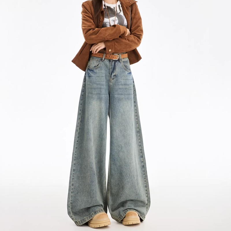 2025 อินเทรนด์ Y2K Retro กางเกงยีนส์ขาตรงผู้หญิงเอวสูงหลวม Fit Slimming อเนกประสงค์แฟชั่นกางเกงยีนส์ด้านล่าง