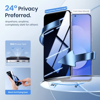 WSKEN Samsung S25FE ฟิล์มกระจก ความเป็นส่วนตัว ปลดล็อกด้วยลายนิ้วมือ อัลตร้า HD for S24FE ฟิล์มกระจกนิรภัย กันรอย แบบเต็มจอ การป้องกันการตก 2Pack