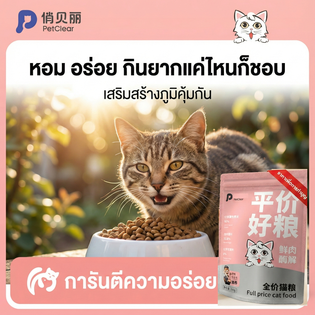 PetClear อาหารแมว ไม่เค็ม โซเดียมต่ำ บำรุงขน ย่อยง่าย เหมาะสำหรับแมวจรและแมวบ้าน 500g