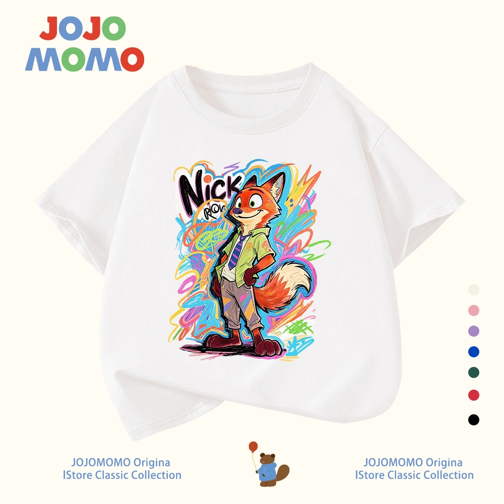 【จัดส่งภายใน 24 ชม】เสื้อยืดเด็ก แขนสั้น สีแดง สีขาว ลาย Nick & Judy ผ้าฝ้ายแท้ ใส่สบาย ของขวัญวันเด็ก เหมาะสำหรับเด็กอายุ 1-13 ปี - รูปที่ 2