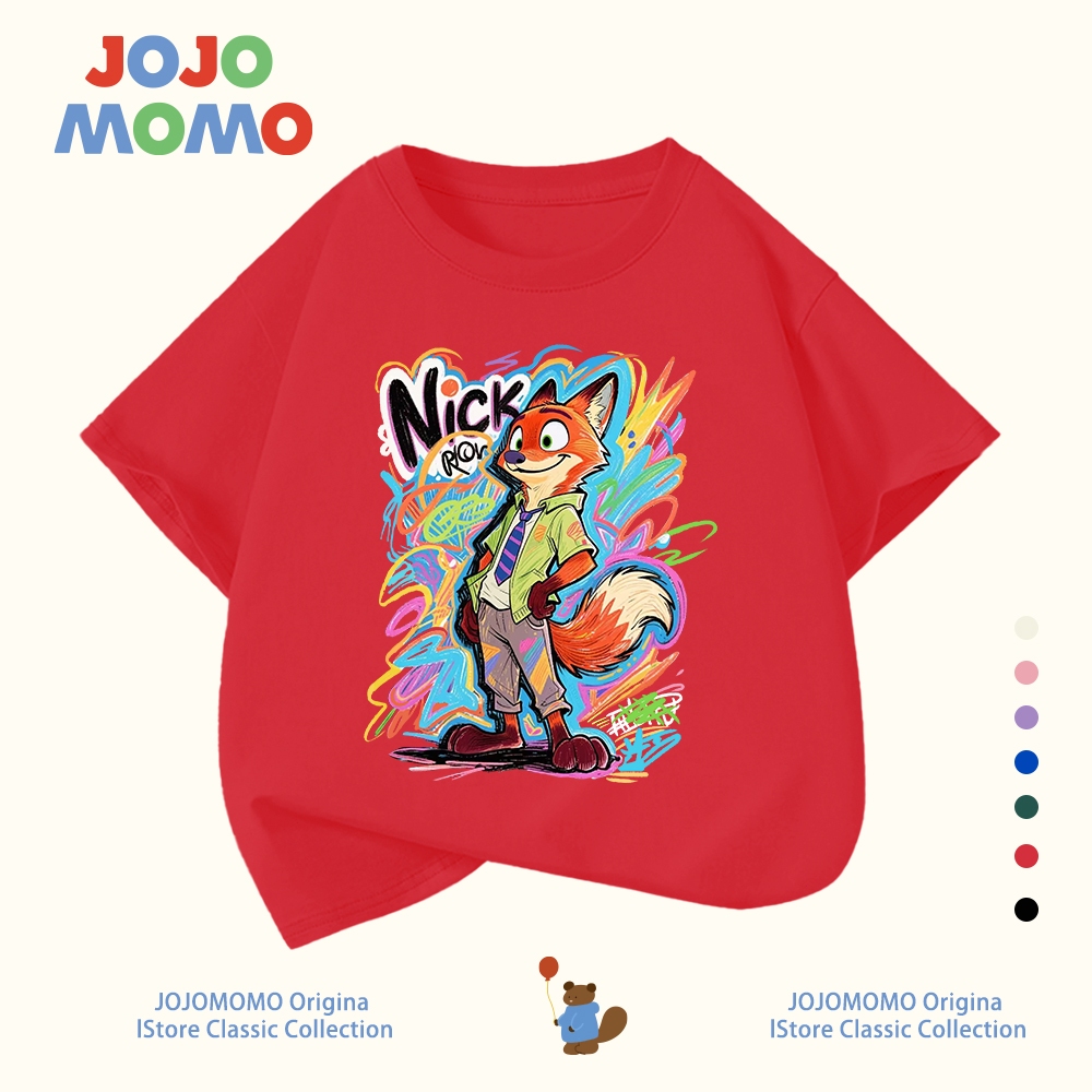 【จัดส่งภายใน 24 ชม】เสื้อยืดเด็ก แขนสั้น สีแดง สีขาว ลาย Nick & Judy ผ้าฝ้ายแท้ ใส่สบาย ของขวัญวันเด็ก เหมาะสำหรับเด็กอายุ 1-13 ปี - รูปที่ 5