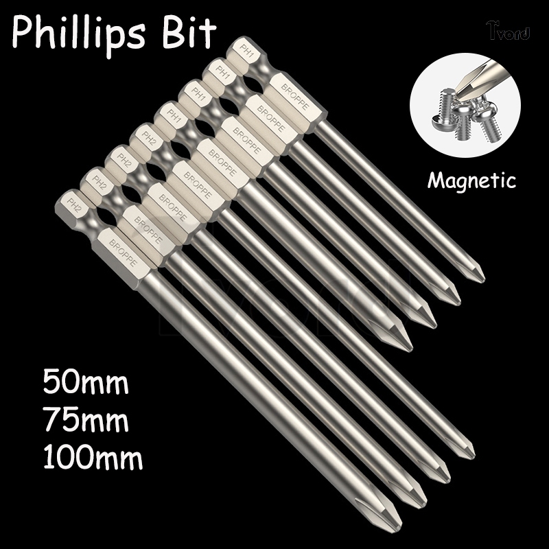 Phillips ไขควงชุด Bit แม่เหล็ก 50 มม.75 มม.100 มม.1/4 "Hex Shank Cross Head ไขควงเจาะ Bit S2 โลหะผสมเหล็ก PH00 ~ PH2