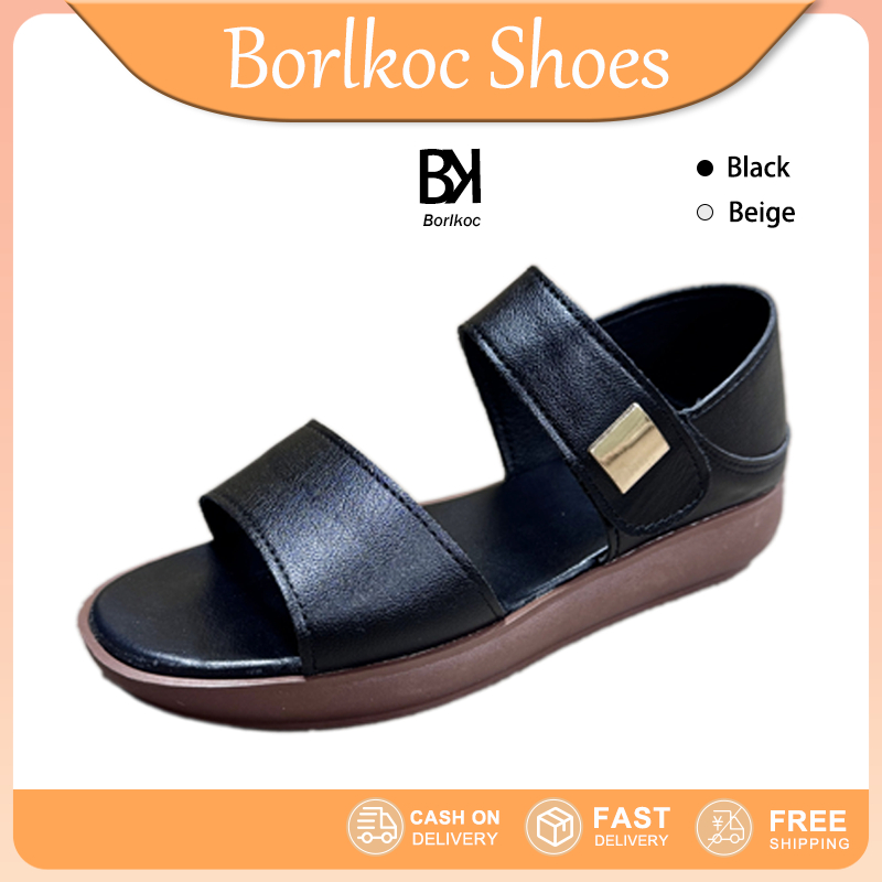Borlkoc รองเท้าแตะสำหรับผู้หญิง สไตล์ใหม่ ออกแบบเพื่อกันลื่นและสวมใส่สบาย พื้นหนาเหมาะสำหรับเท้าที่กว้าง