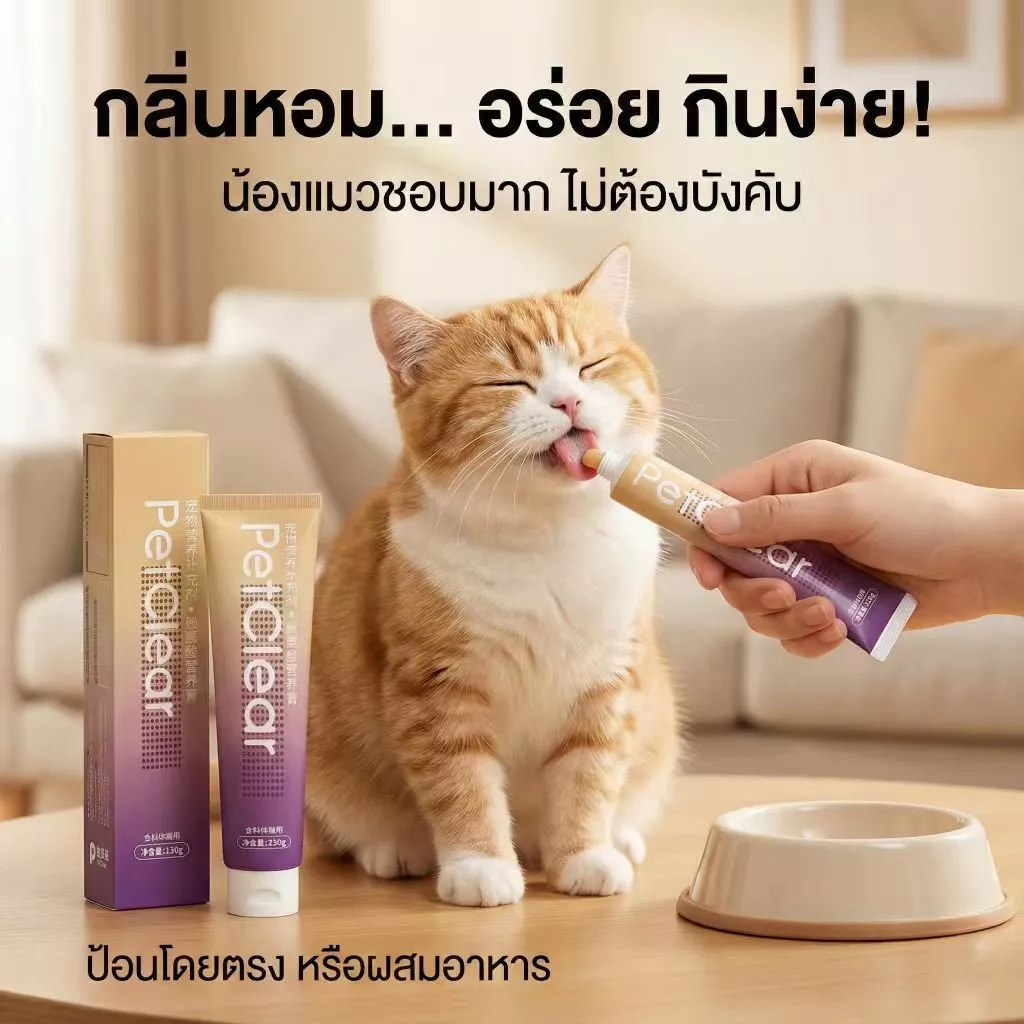PetClear ไลซีนแมว (120g) เข้มข้น! ลดหวัด ลดคราบน้ำตา ลดจาม เสริมภูมิคุ้มกัน วิตามินแมว อาหารเสริมแมว