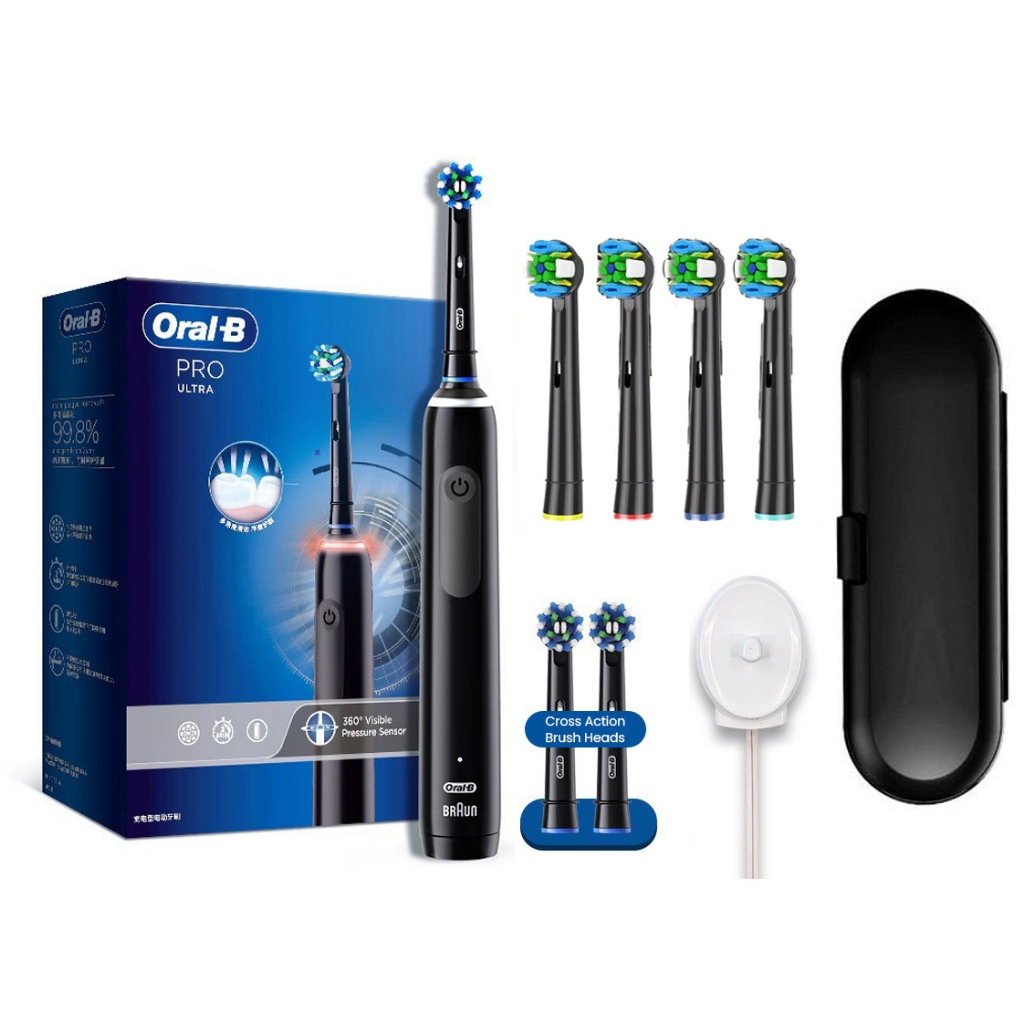 แปรงสีฟันไฟฟ้า Oral B Pro Ultra Cross Action 4 โหมดการตรวจจับความดันพร้อมตัวจับเวลา 2 นาทีพร้อมรีฟิล 3 อัน
