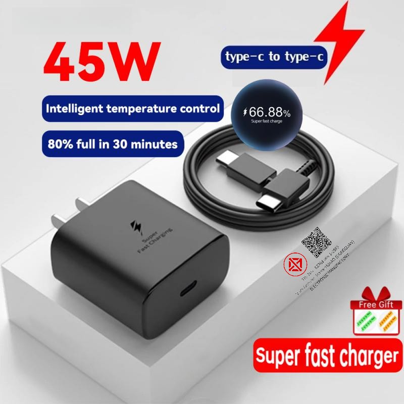 สายชาร์จ Samsung Super Fast Samsung 45w สายชาร์จสําหรับ Samsung Galaxy S24 S22 S21 Ultra Plus A53 A5