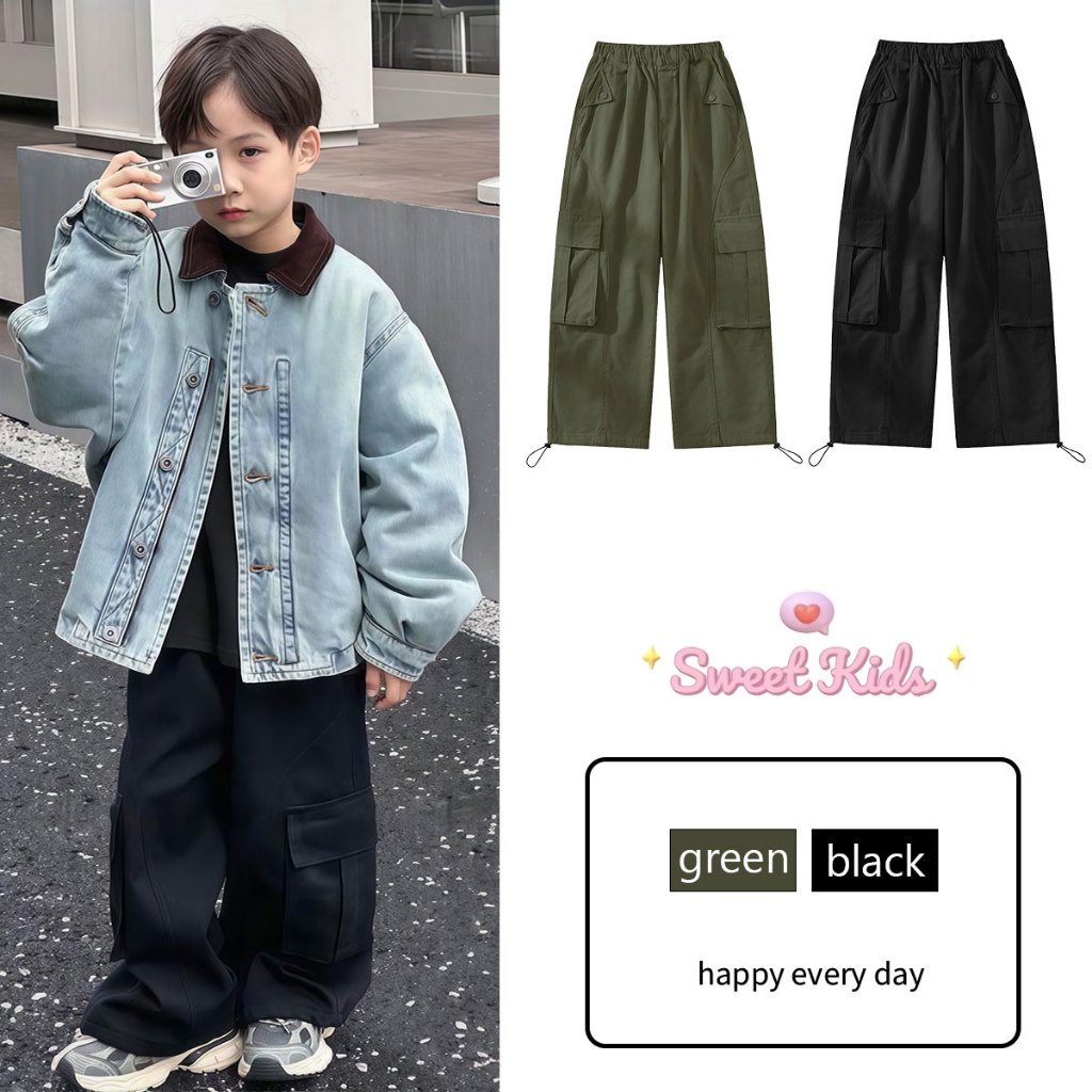 SweetKids พร้อมส่งจากกทม🌸กางเกงคาร์โก้เด็ก🍓กางเกงเด็กผู้ชาย สไตล์เกาหลี หล่อ ผ้าสบาย ทรงหลวม เอวยาดยืด สไตล์เกาหลี ใส่ได้ในทุกโอกาส