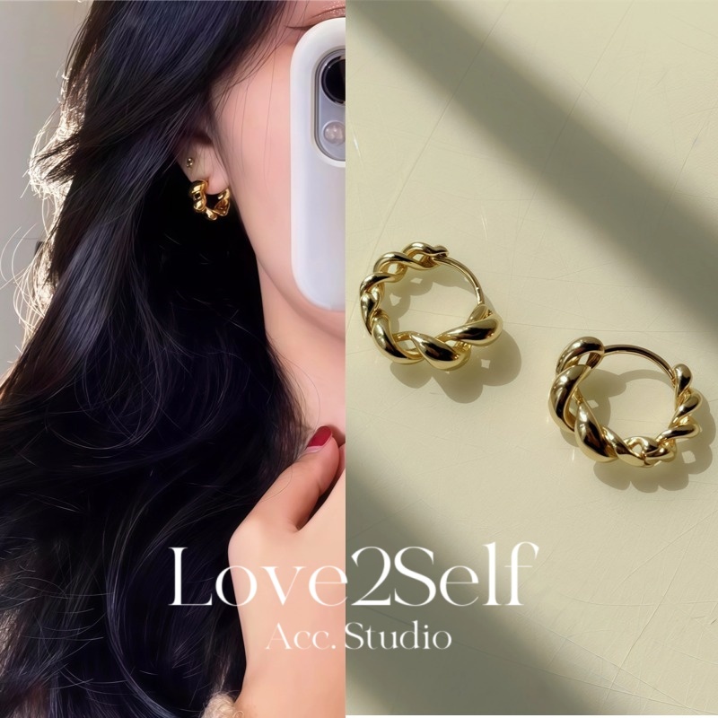 Love2Self E488 Minimalist Croissant Gold Hoop ต่างหูสําหรับผู้หญิงแฟชั่นต่างหูเกาหลี
