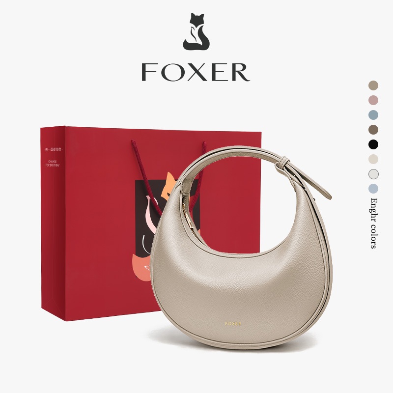 FOXER กระเป๋าสะพายข้างผู้หญิง จุของได้เยอะ กระเป๋าหนัง สไตล์เรียบง่ายกระเป๋ารักแร้ สายปรับได้ กระเป๋า