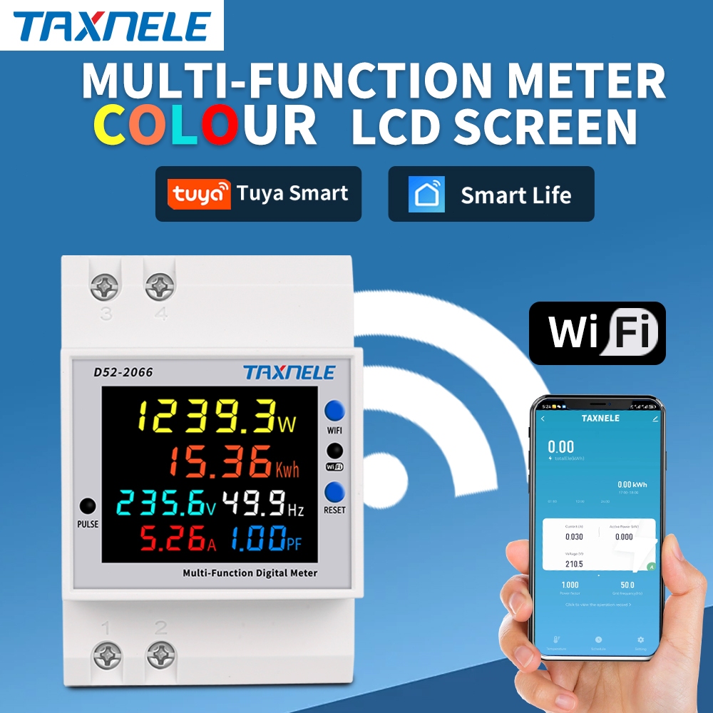 Tuya WiFi Remote Monitor 220V 100A แรงดันไฟฟ ้ า Current Power Factor KWH เครื ่ องวัดความถี ่ พลังง