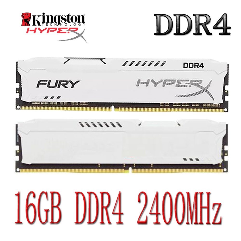 Kingston HyperX Fury DDR4 RAM 16GB DDR4 2400MHz PC4-19200U หน่วยความจําเดสก์ท็อปคอมพิวเตอร์ RAM สีขา