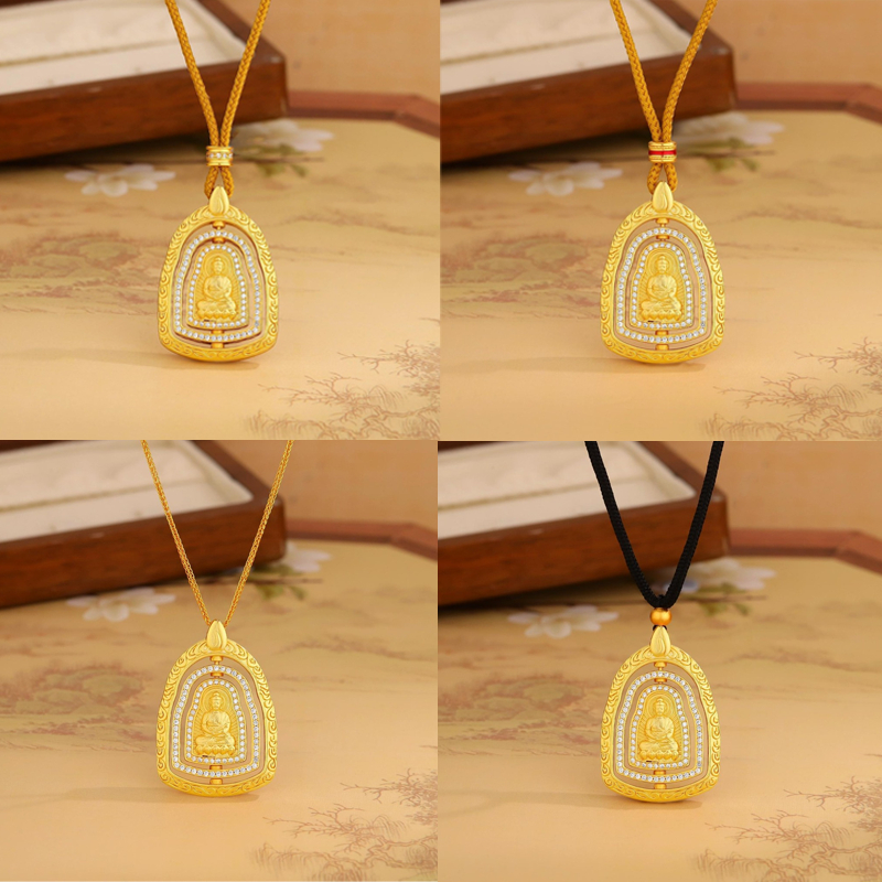 จี้พระพุทธทอง หมุนได้ สร้อยคอสีทอง/ดำ/เหลือง มีลูกปัดคริสตัล สไตล์ไทยโบราณ สำหรับผู้หญิง/ผู้ชาย สวมใส่สบาย ใช้เป็นของขวัญ