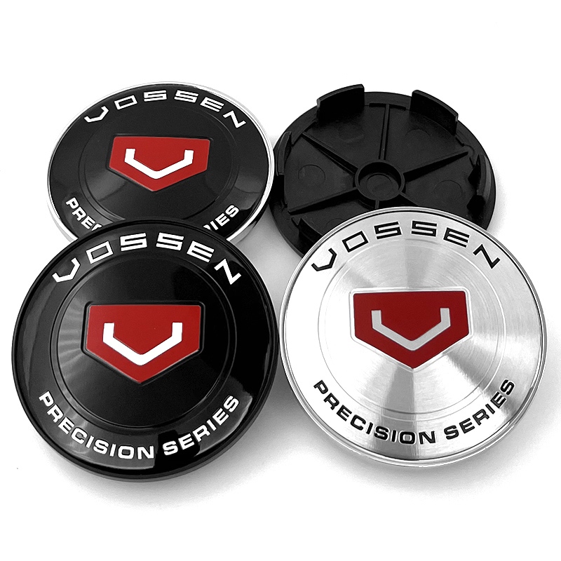 CarDIY 4 ชิ้น 68 มิลลิเมตร VOSSEN รถศูนย์ล้อหมวก Vossen ขอบล้อ Hub ฝาครอบสีดําโลโก้เงิน