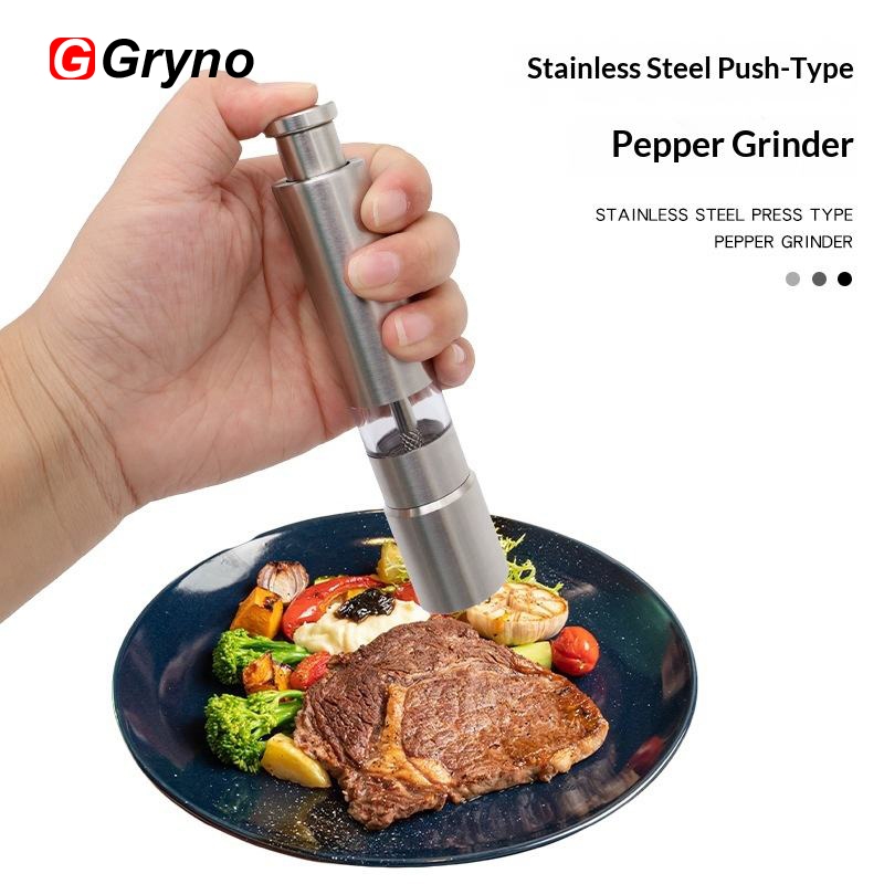Gryno เครื่องบดเกลือและพริกไทยเครื่องบดสไตล์กดด้วยมือสแตนเลส ราคาถูก Shopee Lazada