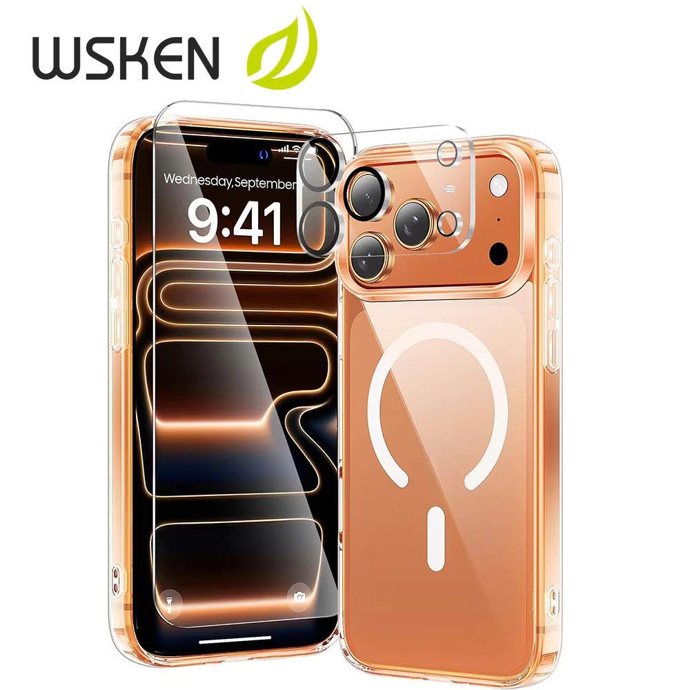 WSKEN For iPhone 17ProMax 16ProMax โปร่งใส แม่เหล็ก Case Set Magnetic เคส ไอโฟน 17 16Pro 16Plus 16 เคสกันกระแทก เคสใส ฟิล์มกระจกนิรภัย ฟิล์มกล้อง