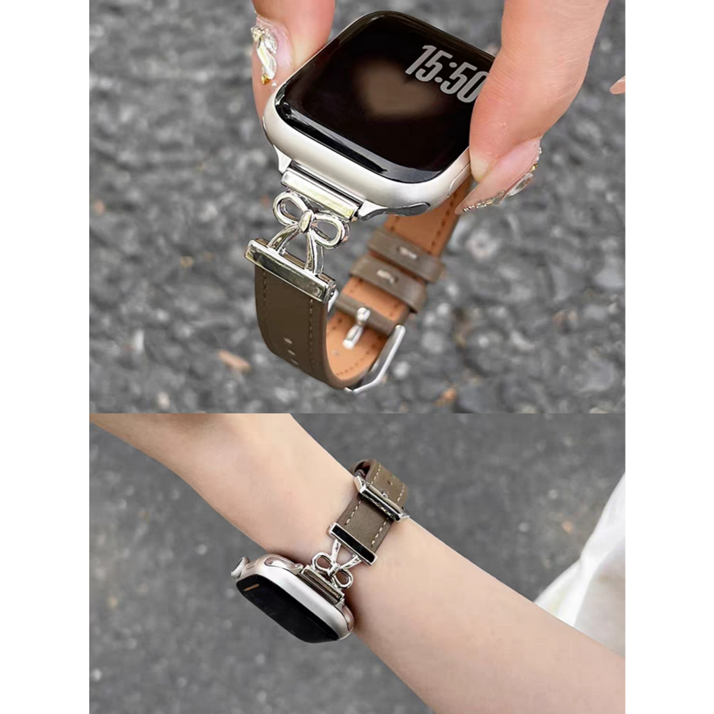 โบว์หนังสําหรับ Apple Watch สายคล้องคอผู้หญิง Series 11/10/9/8/7/6/5/4/3/2/1 SE ขนาด 38/40/41/42/44/45/46/49 มม.