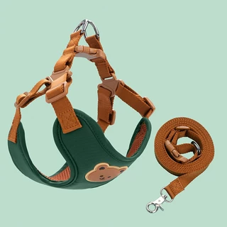 สายรัดอกสุนัขขนาดเล็กกลาง Dog Harness ลายหมีน่ารัก ปรับได้ สายจูงแมวได้