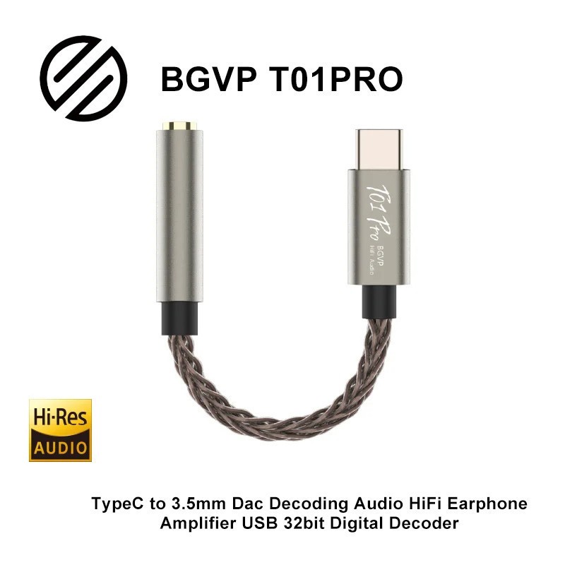 BGVP T01 Pro Type-C ถึง 3.5 มม.Dac ถอดรหัสเสียง HiFi หูฟังเครื่องขยายเสียง USB 32bit Digital Decoder