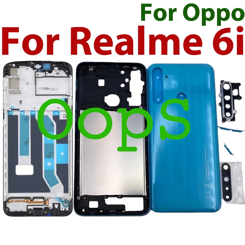ฝาหลังโทรศัพท์สําหรับRealme 6i RMX2040 LCDด้านหน้ากรอบกลางเลนส์กล้องปุ่มแบตเตอรี่ฝาหลังประตู