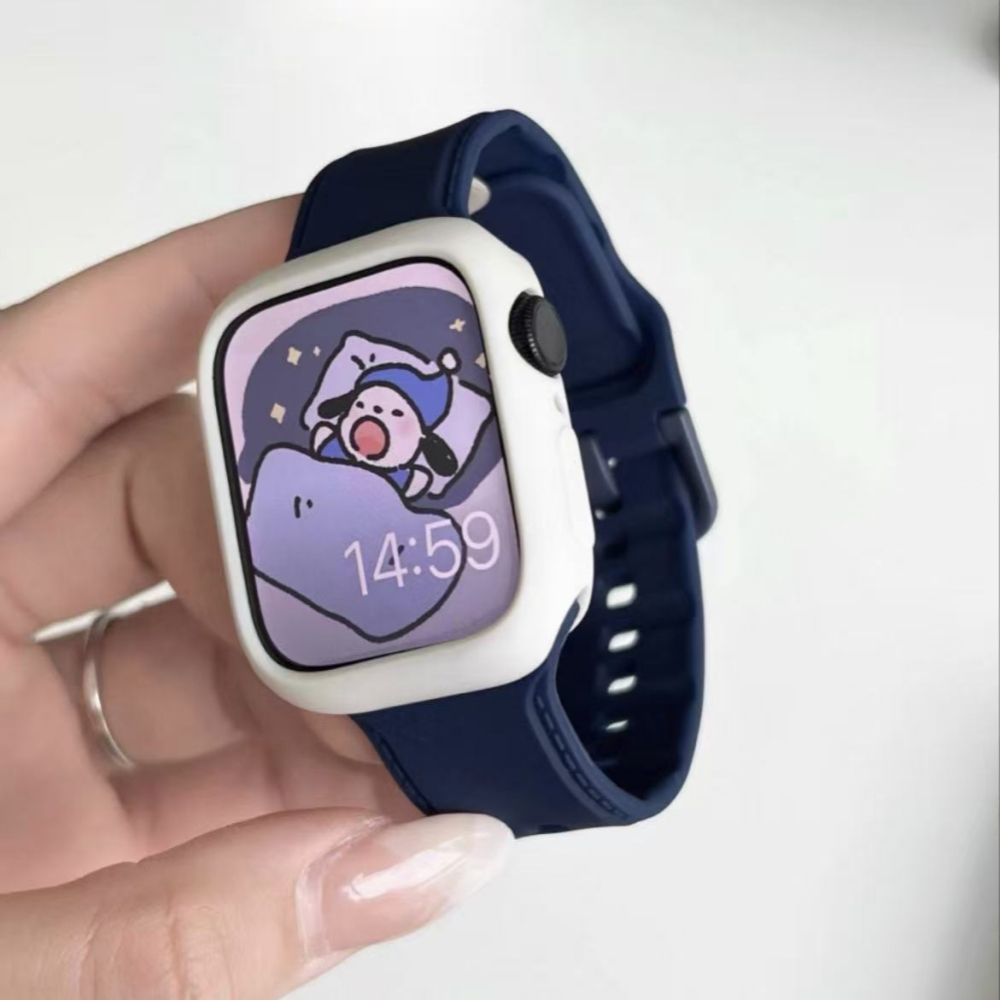 สายแรงดันด้านข้าง macaron jelly strap + เคสป้องกันสําหรับ iWatch Series 10/9/8/7/6/5/SE สายนาฬิกาสําหรับ iwatch10 42 มม.46 มม.45/44/42/41/40/48 มม.