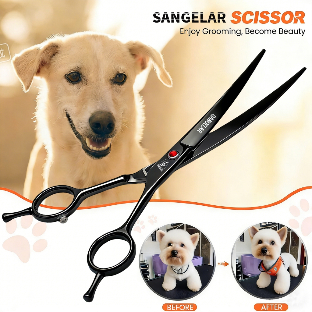 Sangelar 7 นิ้ว กรรไกรตัดขนสัตว์ระดับมืออาชีพ, โค้งทั้งบนและล่าง, มีหลายสีให้เลือก, คุ้มค่ามาก, แนะนำอย่างยิ่ง, ใช้งานง่าย — صورة 5