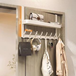 ราวแขวนผ้าติดผนังพร้อมชั้นวางแบบ Over-Door ไม่ต้องติดตั้ง – สองชั้น/ห้องนอน/ไม้แขวนเสื้อในหอพัก ชั้นวางของแบบหนา รับน้ําหนักสูงสุด 5-10 กก.