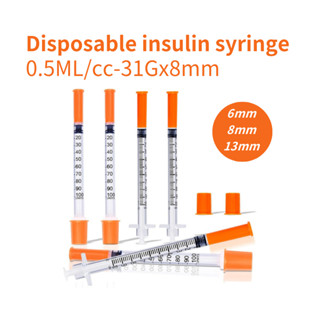 100ชิ้น0.5มิลลิลิตร/ซีซี 31กรัม8มิลลิเมตรสีส้มอินซูลินเข็มฉี…