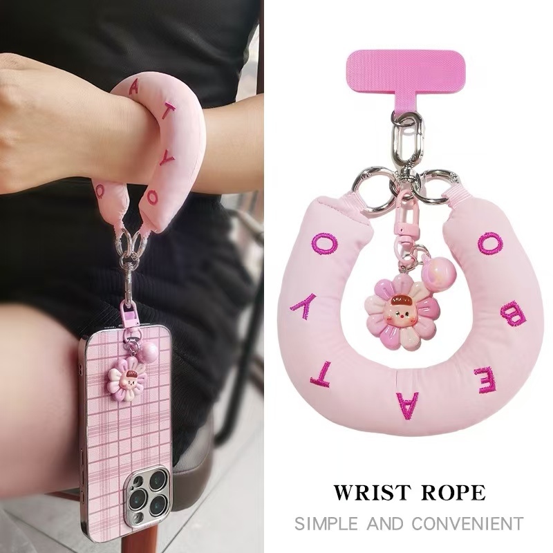 เชือกเส้นเล็กโทรศัพท์มือถือ ใหม่สไตล์แฟชั่นสุภาพสตรีข้อมือเชือกขนาดใหญ่ลําไส้กํามะหยี่แหวนสั้นกลางแจ้งปีนเขาเดินทางเชือกโทรศัพท์มือถื