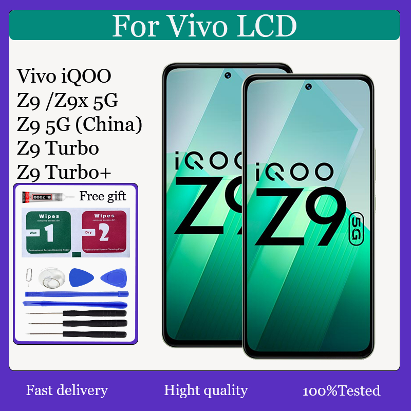 Original AMOLED สําหรับ Vivo iQOO Z9 5G Z9 5G (จีน) Z9 Turbo Z9 Turbo + Z9x 5G จอแสดงผล LCD หน้าจอสั