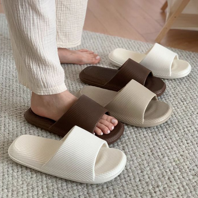 XIXITIAO รองเท้าแตะญี่ปุ่นสีทึบเรียบง่ายวาฟเฟิลหญิง EVA Soft Sole บ้านห้องนอนในร่ม