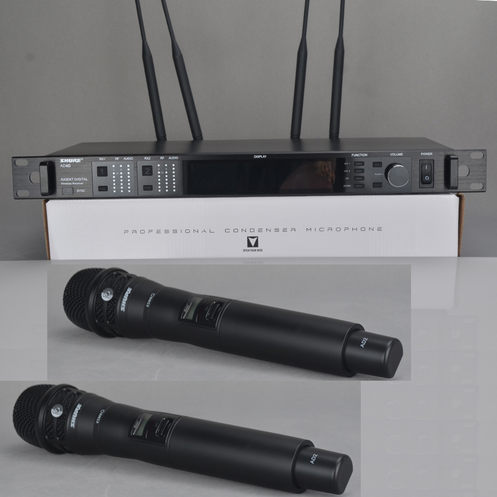 SHURE AD4D Axient ไมโครโฟนไร้สายดิจิตอลสองช่องพร้อมไมโครโฟนมือถือ KSM8 2 ตัวสําหรับใช้เวทีระดับมืออา