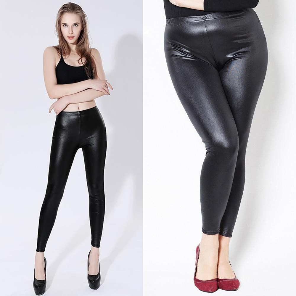 กางเกงเลกกิ้งหนังเทียมไซส์ใหญ่สำหรับผู้หญิง เอวสูง รัดรูปรองรับทุกรูปทรง