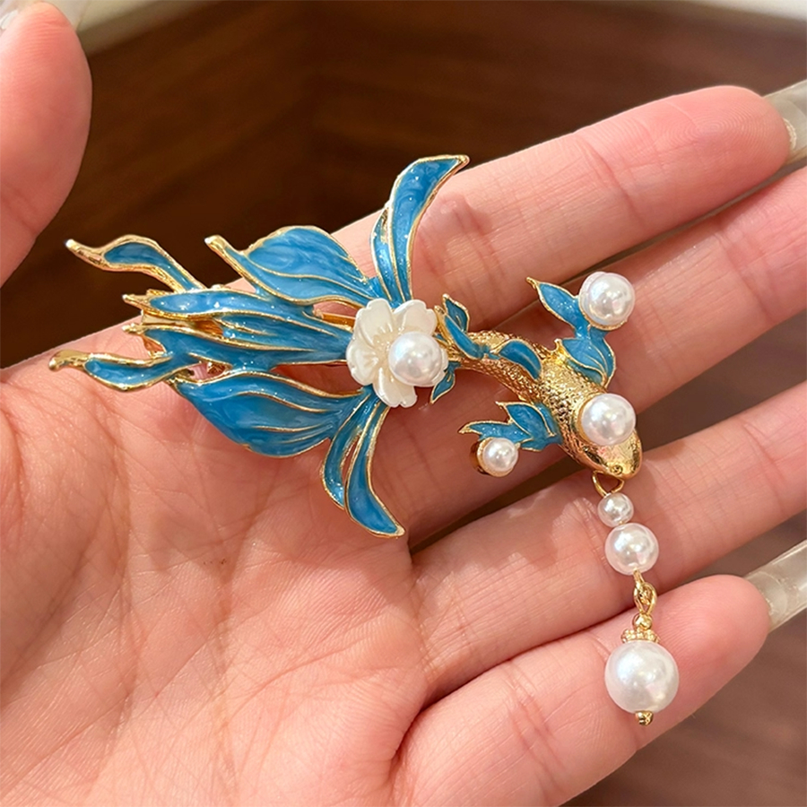 กิ๊บติดผมทรงปลาคาร์พแบบโบราณ สไตล์เรโทร คลิปทรงไก่เผาสีฟ้า สำหรับแต่งหน้ายามราตรี - รูปที่ 4